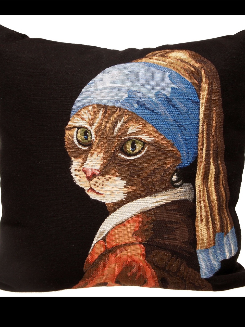 New Johannes Vermeer Decorative 'Girl with a Pearl Earring' Cat Throw Pillow